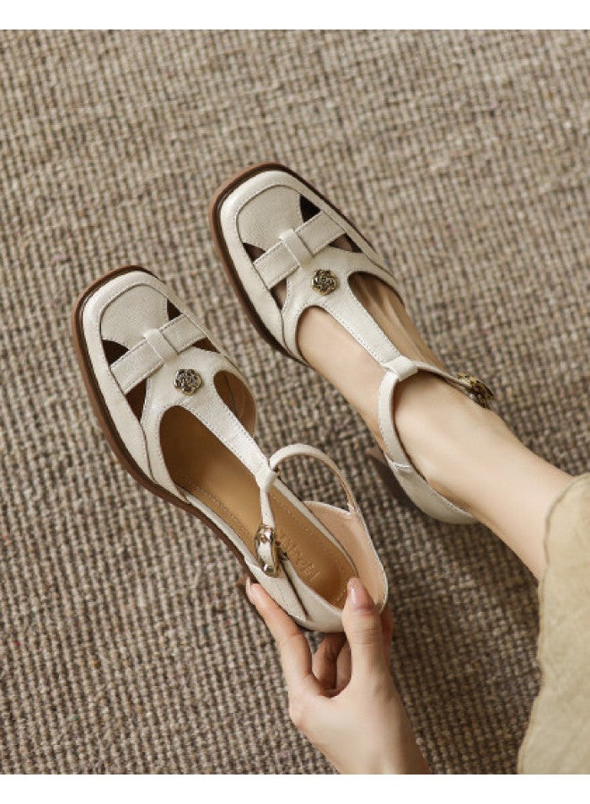 AME Retro Hong Kong Style Hollowed-out Sandals Women 2025 New Camellia Hollow Design Breathable Sandals Versatile Slimming - Image 1