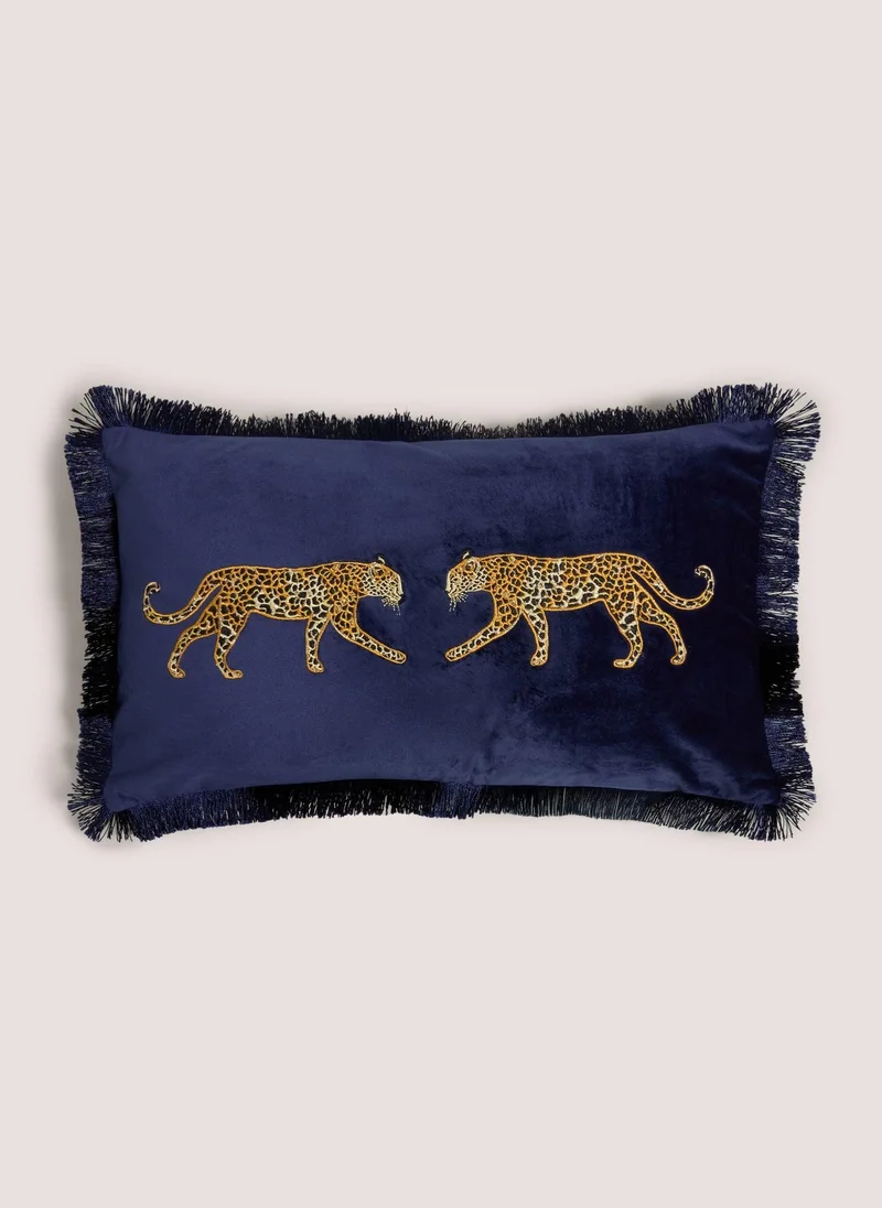 Matalan Navy Leopard Embroidered Fringe Cushion