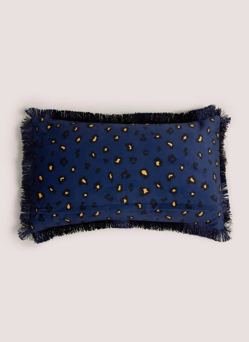 Matalan Navy Leopard Embroidered Fringe Cushion
