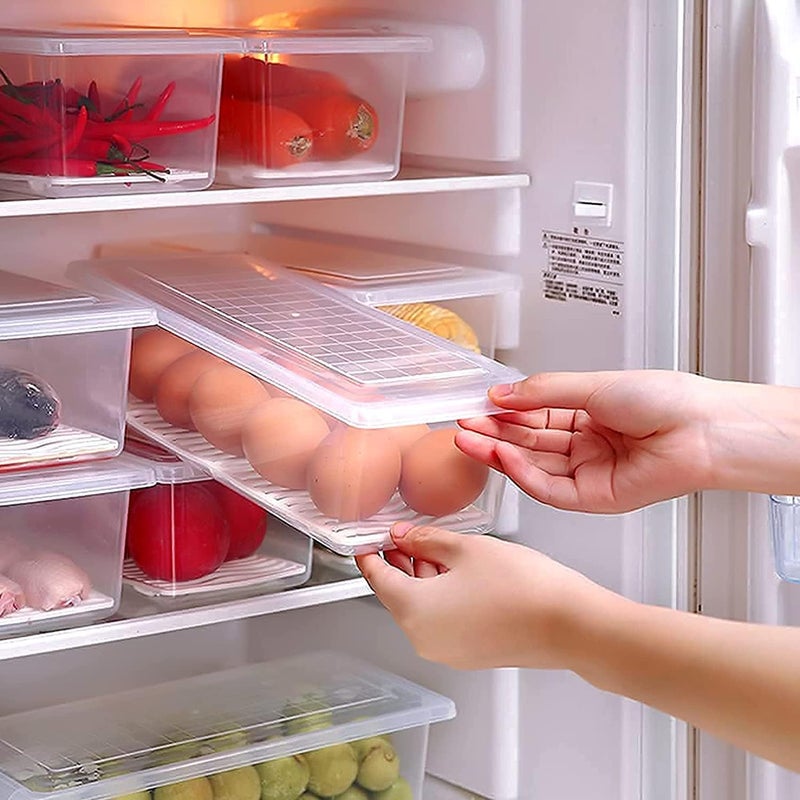 Onefire Food Storage Container With Removable Drain Plate And Lid 1500 Ml Fridge Storage Box Transparent Plastic zer Storage Containers To Keep Fresh For Fish, Meat, Vegetables,Fruits (6 Pack) - Image 3