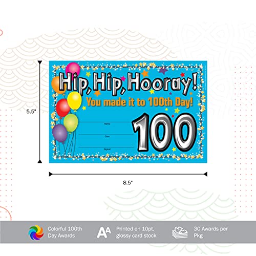 Barker Creek Recognition Awards, 100th Day, Celebrate Student Achievements with These Colorful Awards, 8.5" x 5.5", 30 Awards per Pkg (426) - Image 2