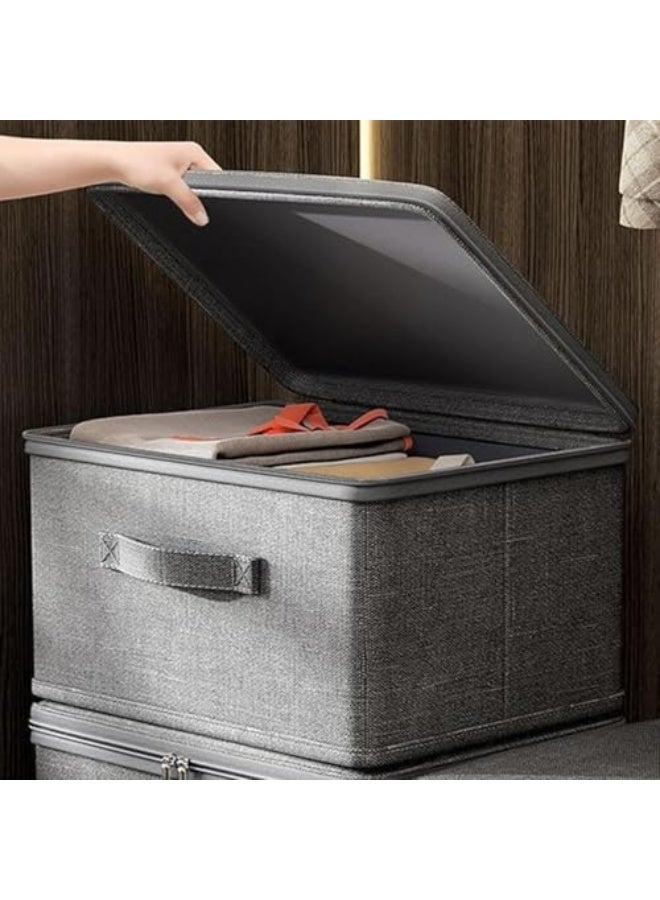 Storage Bin With Lock - Clothes Toys Fabric Organiser Box With Lid - Storage Bins With Zipper, Stackable Lockout Snacks Food Chest, Utility Container For Pants - Image 2