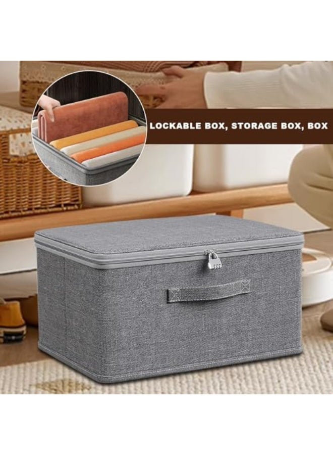 Storage Bin With Lock - Clothes Toys Fabric Organiser Box With Lid - Storage Bins With Zipper, Stackable Lockout Snacks Food Chest, Utility Container For Pants - Image 4