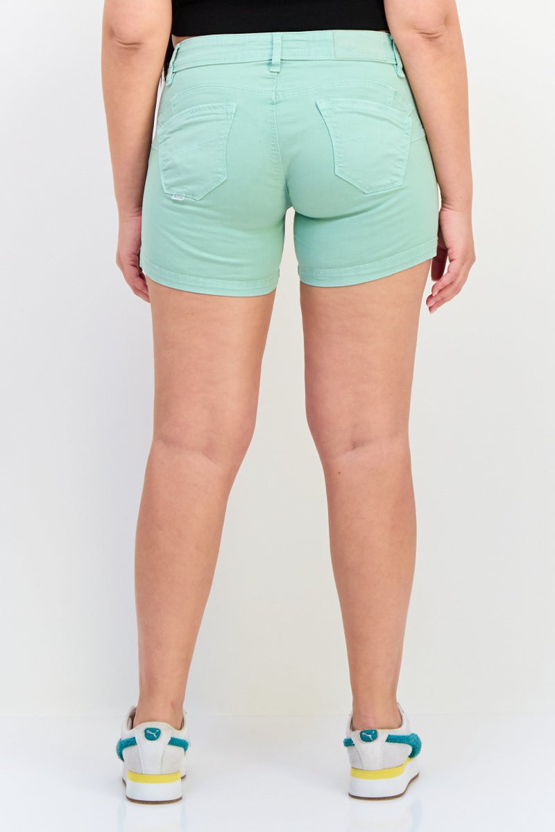 SALSA Women Solid Denim Shorts, Mint Green - Image 3