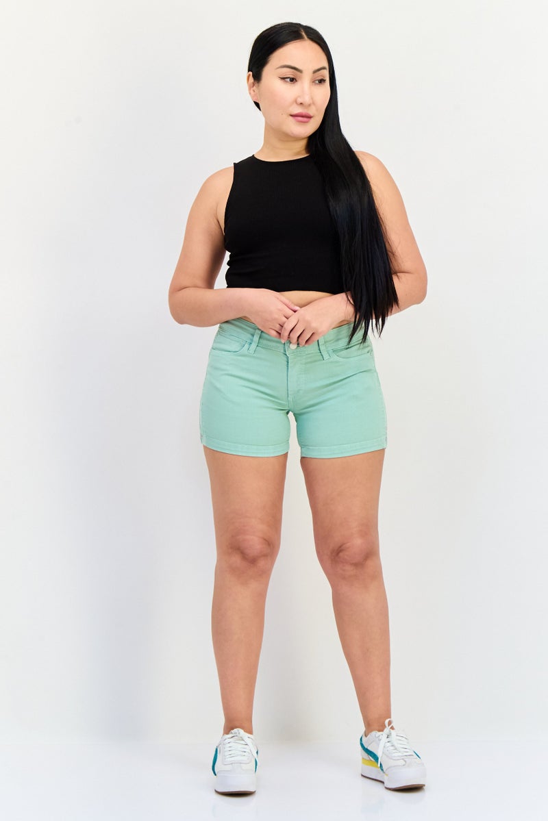 SALSA Women Solid Denim Shorts, Mint Green - Image 4