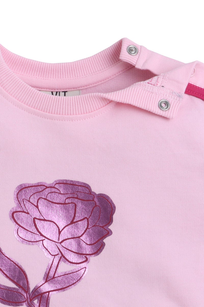 victor and jane Baby Girl Rose Appliqué Fleece Tracksuit – Pink 2-Piece Set - Image 4