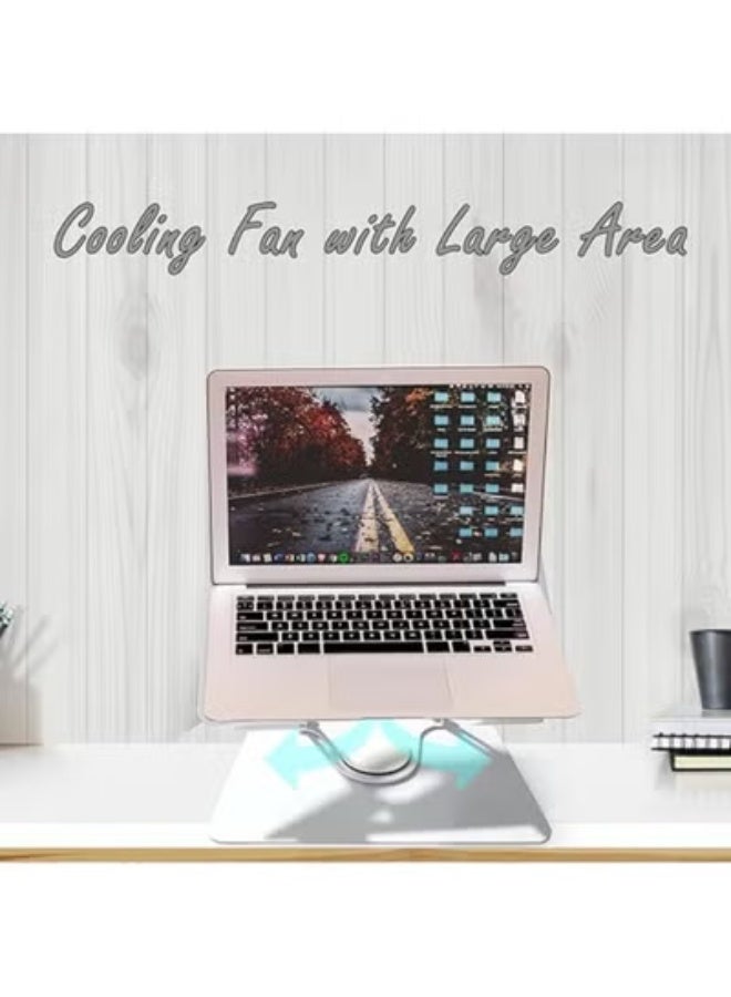 Adjustable Laptop Stand with 360° Rotating Base – Portable Metal & Silicone Table Top Holder for 10–17.3 inch Laptops – Silent Cooling Double Fan Design – Ergonomic Height Adjustable - Image 2