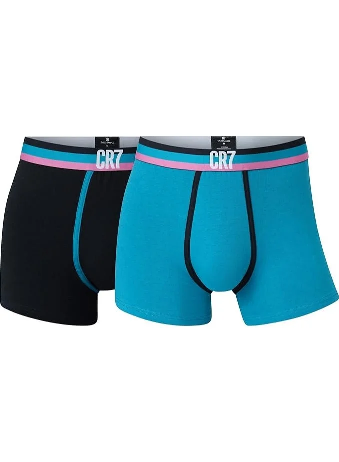 CR7 CR7 Men's Premium Cotton Trunks Underwear Pack of 2 | Soft Breathable Stretch Boxer Briefs | Multicolor (Black & Turquoise) | Comfortable Everyday Men's Innerwear