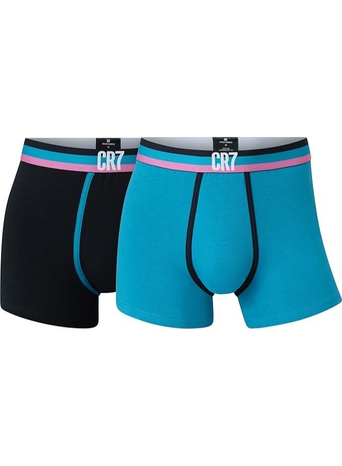CR7 Men's Premium Cotton Trunks Underwear Pack of 2 | Soft Breathable Stretch Boxer Briefs | Multicolor (Black & Turquoise) | Comfortable Everyday Men's Innerwear - Image 1