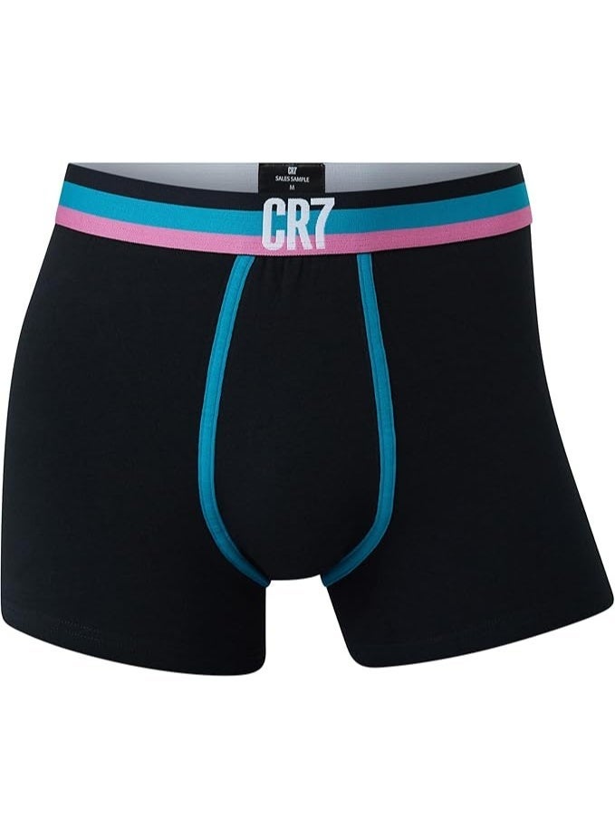 CR7 Men's Premium Cotton Trunks Underwear Pack of 2 | Soft Breathable Stretch Boxer Briefs | Multicolor (Black & Turquoise) | Comfortable Everyday Men's Innerwear - Image 2
