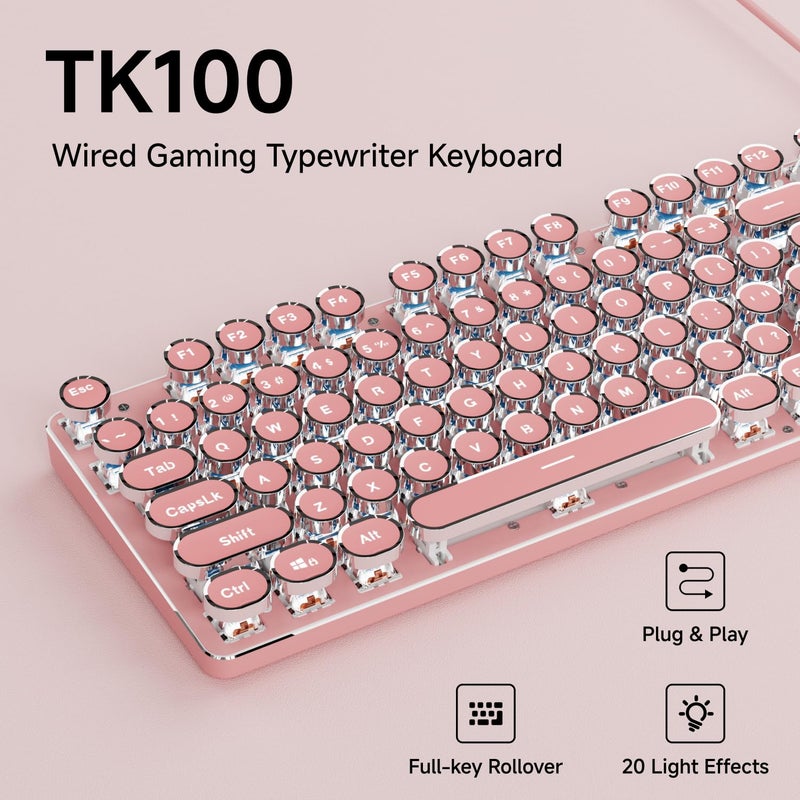 SEUNKWANG لوحة مفاتيح ميكانيكية سلكية SEUNKWANG EWEADN TK100، 104 مفتاح، لوحة مفاتيح جمالية مع إضاءة خلفية بيضاء، مضادة للتداخل، مفتاح أزرق، لوحة مفاتيح لطيفة سلكية - وردي - Image 2