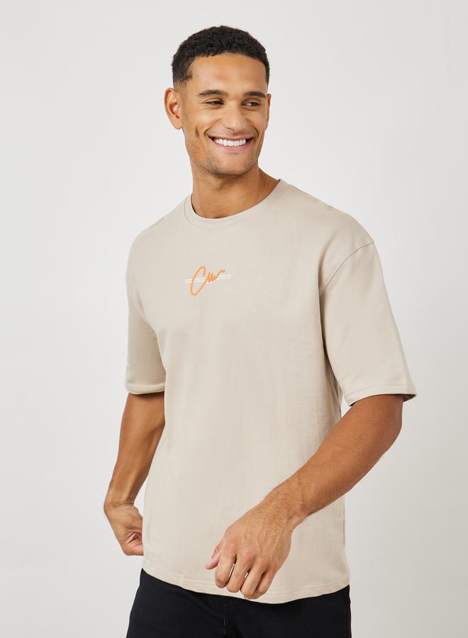 ستايلي تيشيرت تيري بطبعة كبيرة أمامية وخلفية - Image 1