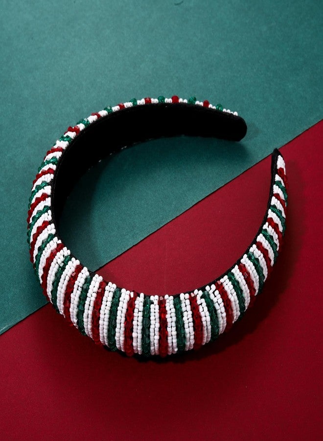NVENF Hairband - Christmas Headband with Crystal Rhinestones for Women - Elegant Velvet Hair Accessory - Wide Beaded Embellished Red & Green Hairband - Holiday Party Gift - Image 4