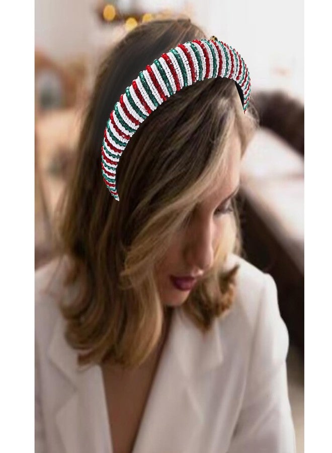 NVENF Hairband - Christmas Headband with Crystal Rhinestones for Women - Elegant Velvet Hair Accessory - Wide Beaded Embellished Red & Green Hairband - Holiday Party Gift - Image 3