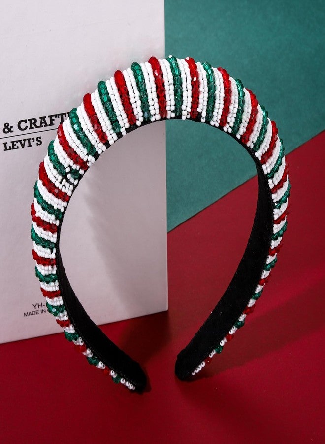NVENF Hairband - Christmas Headband with Crystal Rhinestones for Women - Elegant Velvet Hair Accessory - Wide Beaded Embellished Red & Green Hairband - Holiday Party Gift - Image 5