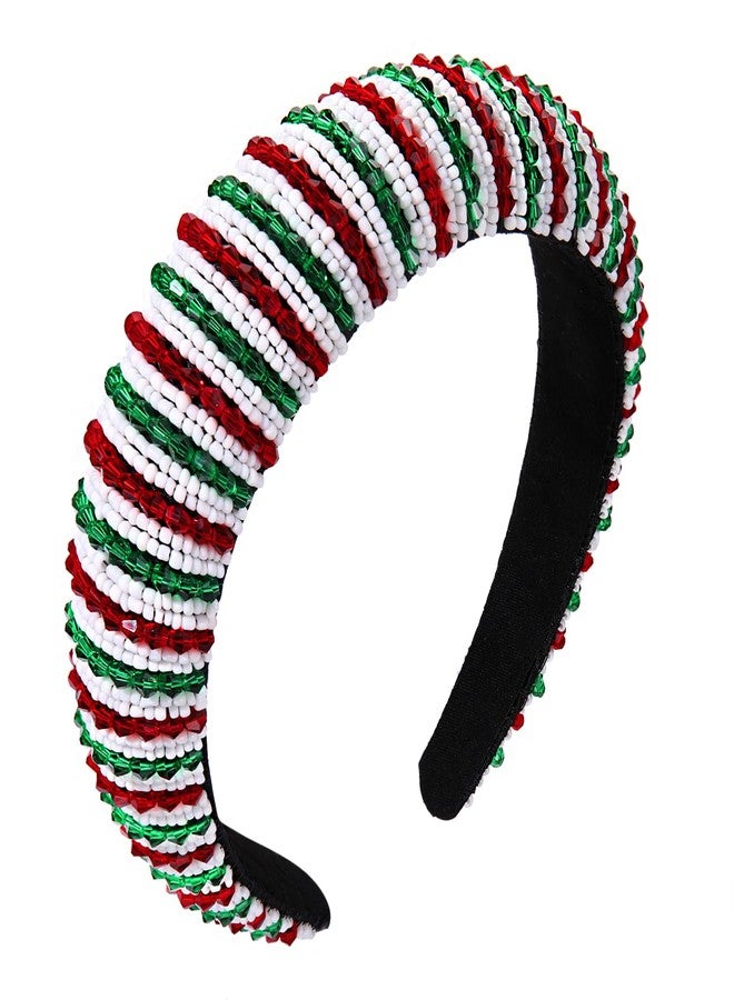NVENF Hairband - Christmas Headband with Crystal Rhinestones for Women - Elegant Velvet Hair Accessory - Wide Beaded Embellished Red & Green Hairband - Holiday Party Gift - Image 1