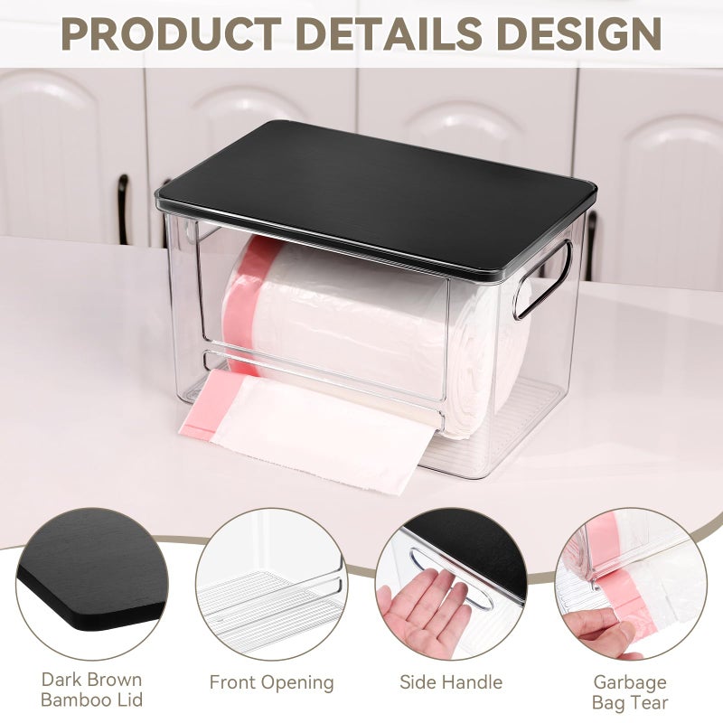 Hiitytin Trash Bag Dispenser, Trash Bag Holder Dispenser with Bamboo Top, Extra Large Garbage Bag Holder Dispenser Trash Bag Organizer Under Sink for Kitchen, Pantry, Laundry Room - Image 3