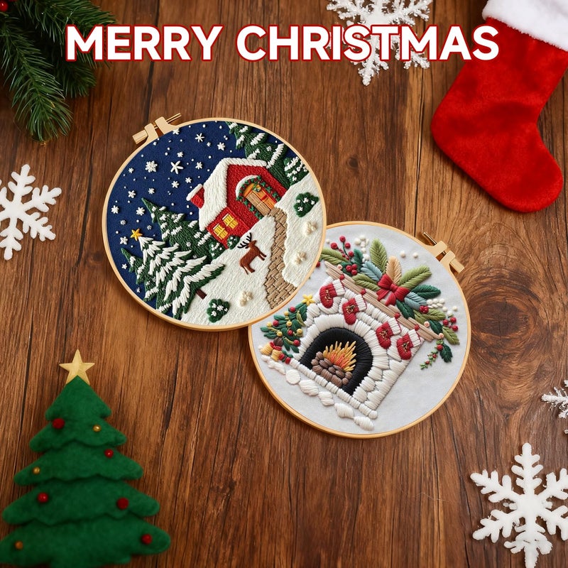BBLYBD Christmas Embroidery Kit, 4 Set Embroidery DIY Starter Kit, Cross Stitch Kits with Pre-Printed Embroidery Fabric, Hoops, Step-by-Step Instructions, Color Threads & Needles (Christmas-4 Set) - Image 3