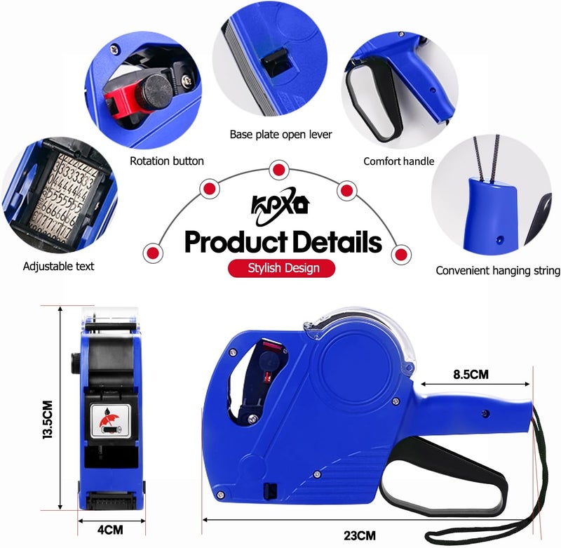 KPX MX5500 Pricing Tag Gun with 5150 pcs White Label Gun Stickers & 3 Extra Inker Rollers, Pricing Label Gun, 8 Digits Retail Pricing Gun and Labels for Grocery Store, Food (Blue) - Image 2