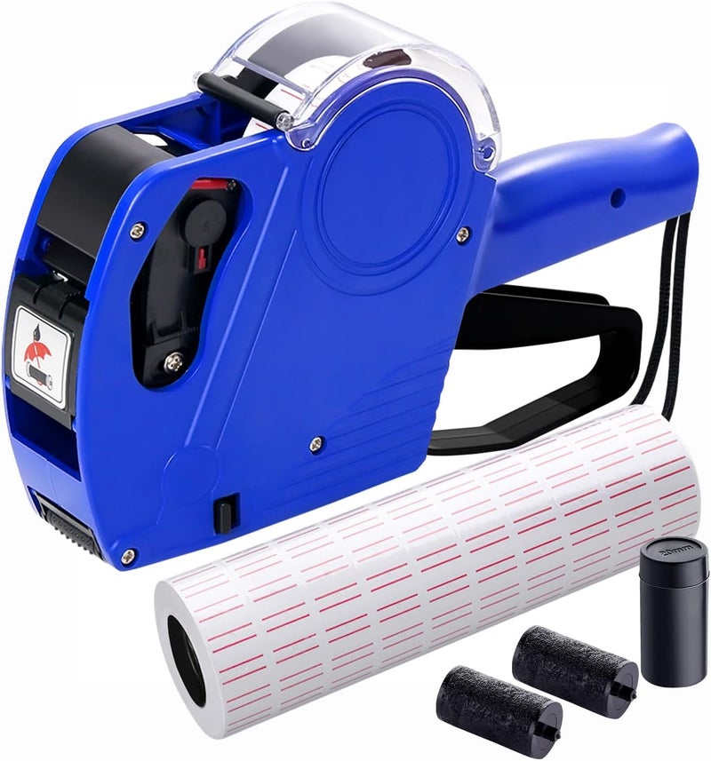 KPX MX5500 Pricing Tag Gun with 5150 pcs White Label Gun Stickers & 3 Extra Inker Rollers, Pricing Label Gun, 8 Digits Retail Pricing Gun and Labels for Grocery Store, Food (Blue) - Image 1