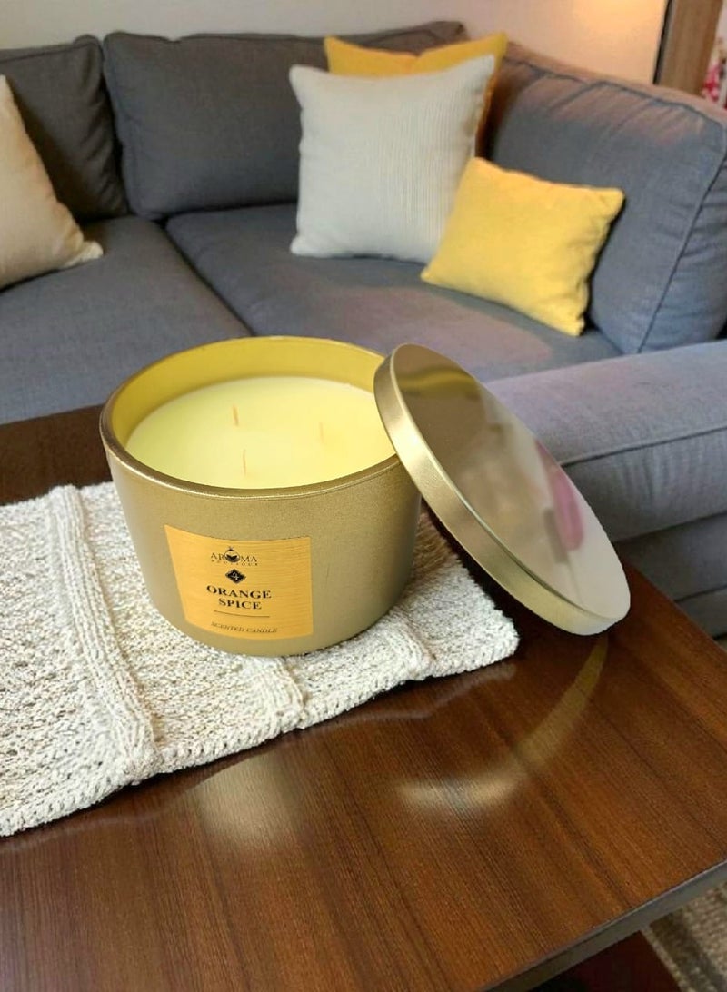 Aroma Scented Candle In A Luxurious Large Glass Jar With 3 Wicks  Scent Of Orange And Vanilla  - Image 2