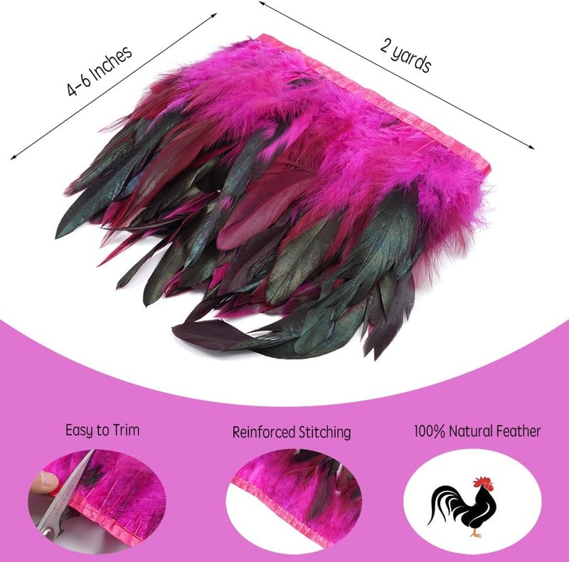 Shekyeon 2yards Rooster Feather Fringe Trim for Costume Decoration (Fuchsia) - Image 2