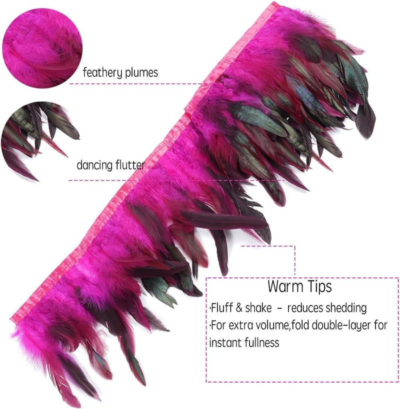 Shekyeon 2yards Rooster Feather Fringe Trim for Costume Decoration (Fuchsia) - Image 3