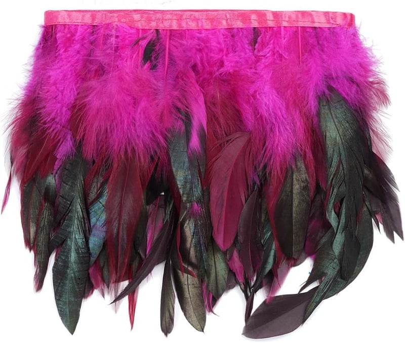 Shekyeon 2yards Rooster Feather Fringe Trim for Costume Decoration (Fuchsia) - Image 1