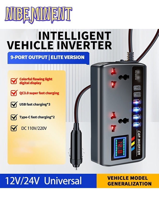 NIBEMINENT Universal 12V/24V Car Power Inverter with 4 USB Ports, 2 Type-C Port, QC3.0 Fast Charging, Digital Voltage Display, Intelligent Fast Charging, High-Power Transformer - Car Plug for Cars, Trucks, SUVs - Image 4