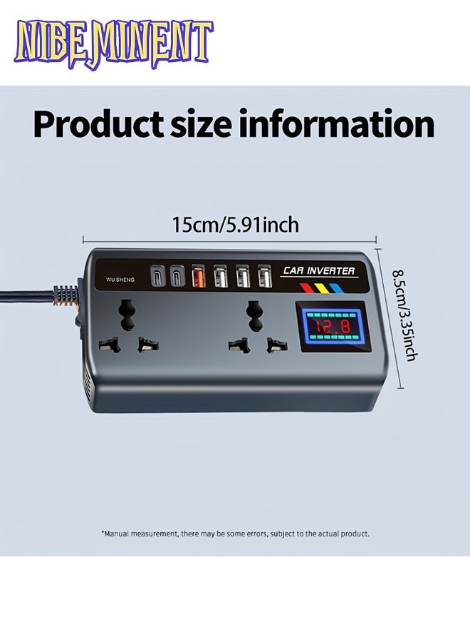 NIBEMINENT Universal 12V/24V Car Power Inverter with 4 USB Ports, 2 Type-C Port, QC3.0 Fast Charging, Digital Voltage Display, Intelligent Fast Charging, High-Power Transformer - Car Plug for Cars, Trucks, SUVs - Image 2