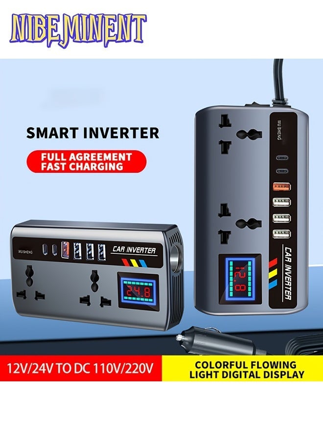 NIBEMINENT Universal 12V/24V Car Power Inverter with 4 USB Ports, 2 Type-C Port, QC3.0 Fast Charging, Digital Voltage Display, Intelligent Fast Charging, High-Power Transformer - Car Plug for Cars, Trucks, SUVs - Image 5