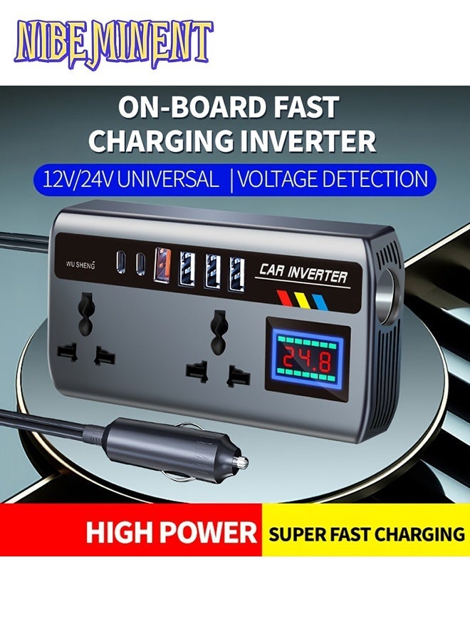 NIBEMINENT Universal 12V/24V Car Power Inverter with 4 USB Ports, 2 Type-C Port, QC3.0 Fast Charging, Digital Voltage Display, Intelligent Fast Charging, High-Power Transformer - Car Plug for Cars, Trucks, SUVs - Image 3