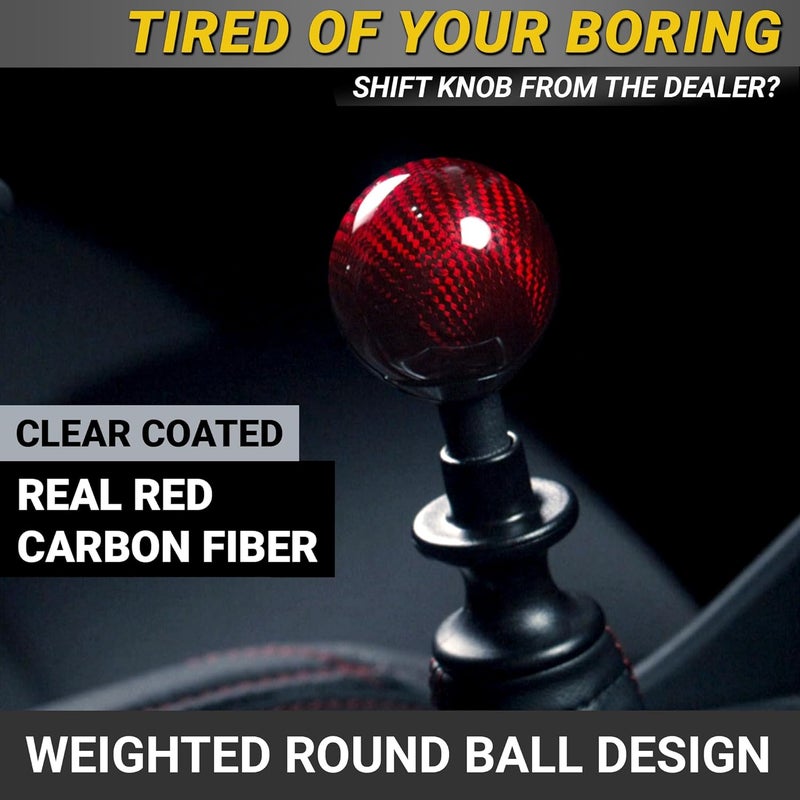 Mega Racer Red Carbon Fiber Shift Knob - Round Ball Gear Shifter for Automatic and Manual Transmission Vehicles - Image 2