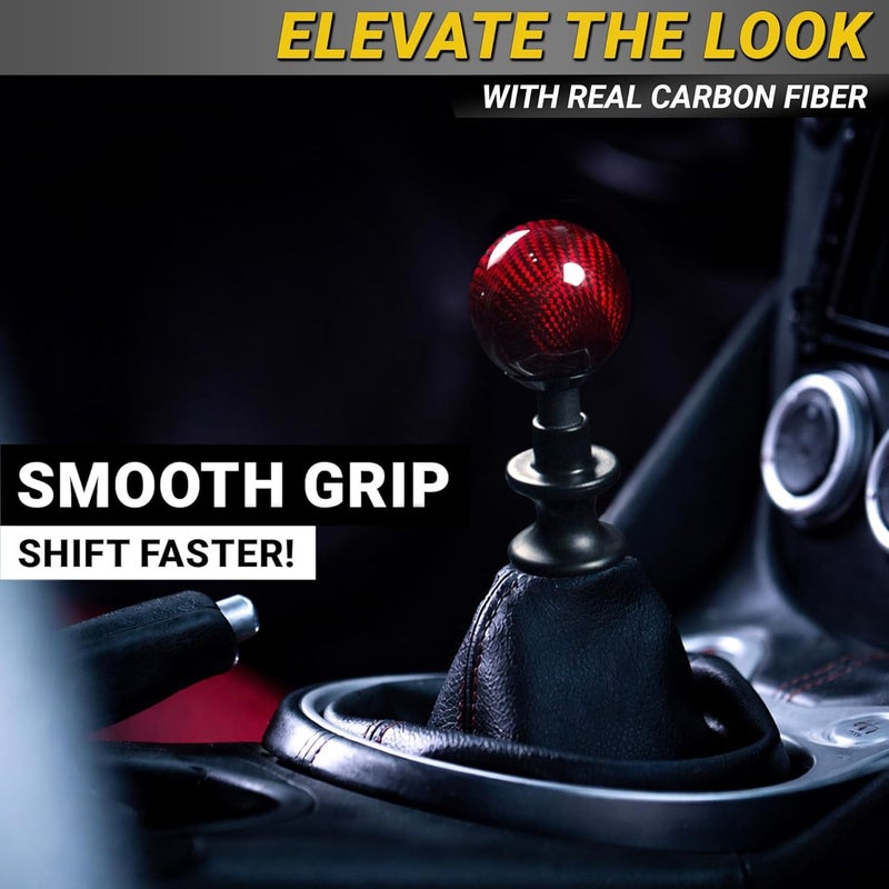 Mega Racer Red Carbon Fiber Shift Knob - Round Ball Gear Shifter for Automatic and Manual Transmission Vehicles - Image 3