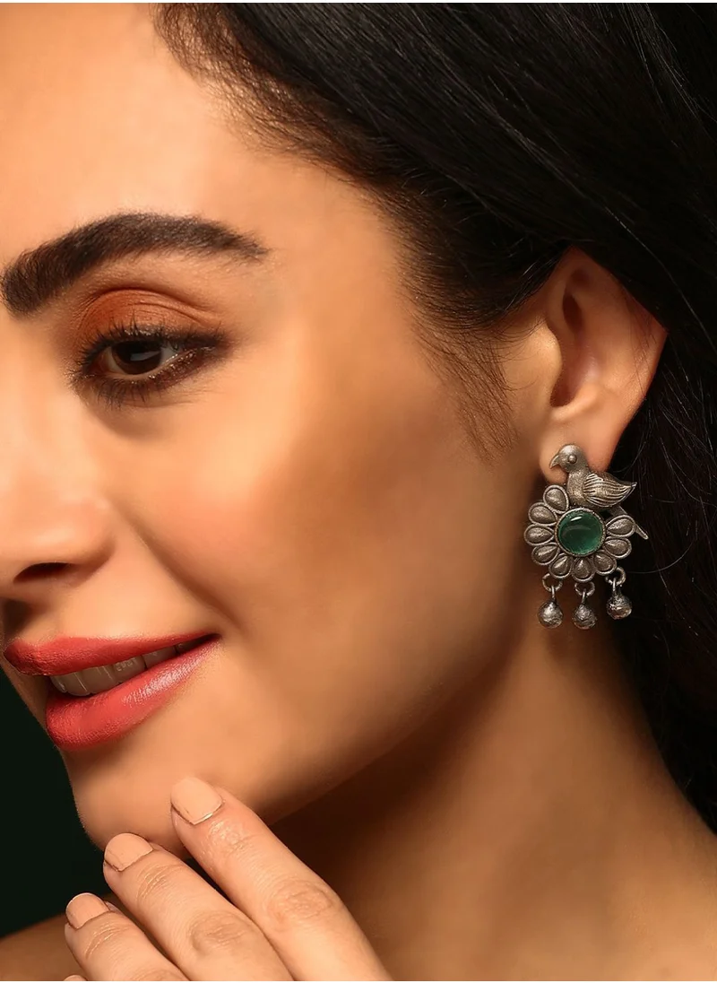 Priyaasi Plated Crystals Studded Oxidised Contemporary Drop Earrings