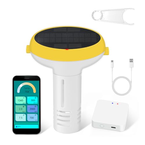 Yewhick Smart Pool Monitor with Gateway, Profession Salt Water Pool Testing kit for Swimming Pool, 7 in 1 Chlorine Salinity ORP Monitor for Aquarium Sodium Chloride Swimming Pools Hot Tub Spas - Image 1