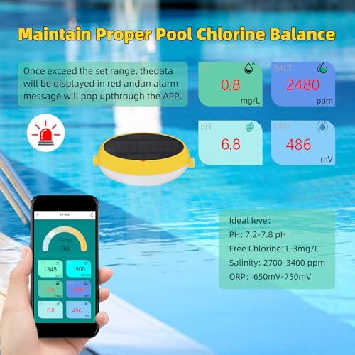 Yewhick Smart Pool Monitor with Gateway, Profession Salt Water Pool Testing kit for Swimming Pool, 7 in 1 Chlorine Salinity ORP Monitor for Aquarium Sodium Chloride Swimming Pools Hot Tub Spas - Image 3