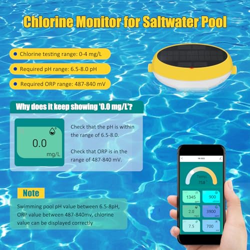 Yewhick Smart Pool Monitor with Gateway, Profession Salt Water Pool Testing kit for Swimming Pool, 7 in 1 Chlorine Salinity ORP Monitor for Aquarium Sodium Chloride Swimming Pools Hot Tub Spas - Image 4