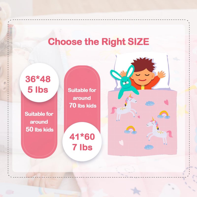 Sivio Weighted Blanket | 100% Cotton & Premium Glass Beads | 36"x 48" 5lbs | Washable Breathable Heavy Cooling Blanket for Hot & Cold| Pink Unicorn - Image 5