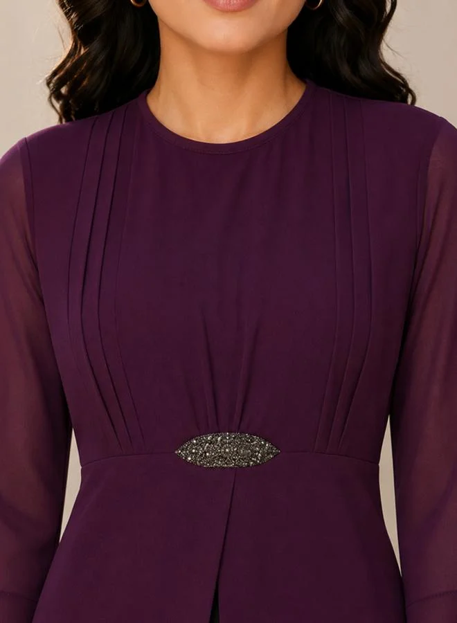 Mish  Purple Long Sleeve Brooch Detail Top for Women | Best Price UAE