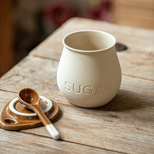 Cevostirva Ceramic Sugar Bowl with Lid and Spoon, 16 Oz Sugar Container for Coffee Bar Decor, Farmhouse Sugar Jar Sugar Dispenser, Vintage Kitchen Decor and Accessories (1 Pack) - Image 5