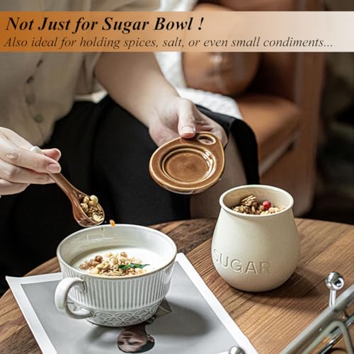 Cevostirva Ceramic Sugar Bowl with Lid and Spoon, 16 Oz Sugar Container for Coffee Bar Decor, Farmhouse Sugar Jar Sugar Dispenser, Vintage Kitchen Decor and Accessories (1 Pack) - Image 4