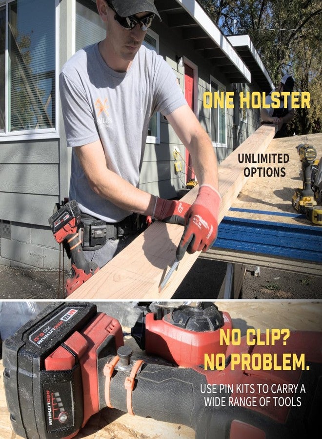 Holstery PinPal Pro | Universal Tool Holster - Gravity Locking Clip-On Tool Belt Holder for Drills, Impacts, and Other Tools (with Pin Kit for Milwaukee M18) - Image 5