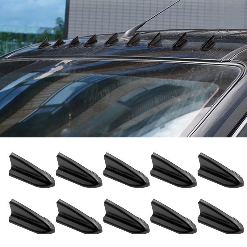ijuicy 10 PCS Car Diffuser Shark Fin Antenna Roof Wing Air Vortex Generator Waterproof and SunProof SelfAdhesive Tail Wing Aerodynamic Spoiler Antenna Universal for Cars Glossy Black - Image 3