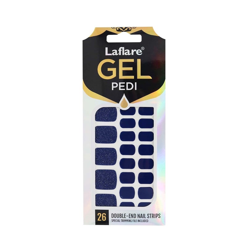 Laflare Gel Pedi Strips, Adhesive Gel Toenail Full Wrap Art Decals Polish Stickers with 26 pcs Double-End Strips Glitter False Toe Nails Including Trimming File (P006, 1)