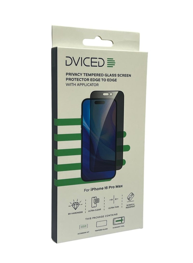 DVICED Privacy Tempered Glass Screen Protector Edge To Edge For iPhone 16 Pro Max With Applicator - Image 1