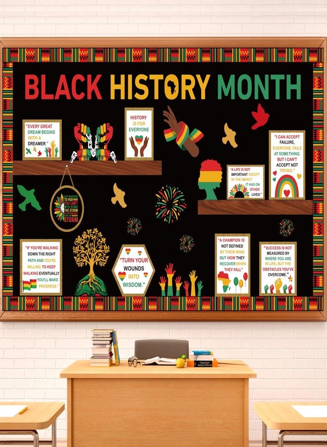 Joffetii Black History Month Bookshelf Bulletin Board Decorations Set Black Inspirational Cutouts with Bulletin Border African American Motivational Classroom Decorations for Chalkboard Wall Door Home Office - Image 1