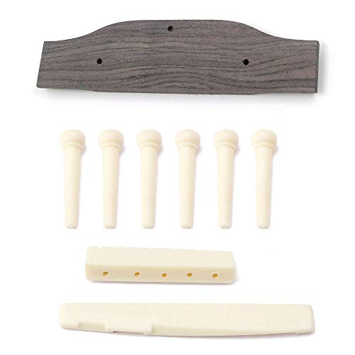 Jiayouy 6 String Acoustic Guitar Rosewood Bridge Saddle Nut Pins Set Including Bridge & Six Bridge Pins & End Pin & Saddle and Nut Replacement Parts - Style B, Beige - Image 2