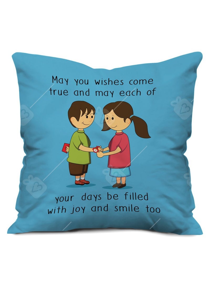 Indigifts Indigifts Blessing from Sis Quote Printed Gift Set of Cus 12"X12" with Filler Mug 330 Ml Rudraksha Rakhi Greeting Card-Raksha Bandhan Gift, Cushion-Mug Combo, Best Rakhi Gift for Brother  - Image 2