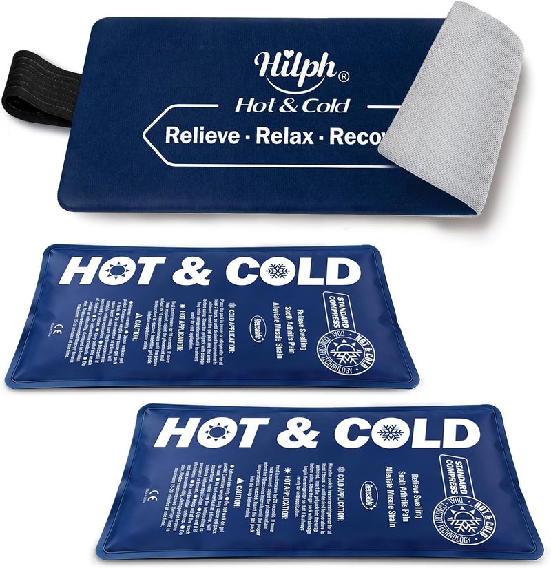 Hilph Ice Packs for Injuries Reusable (3 Pieces), Reusable Gel Hot & Cold Ice Packs with Adjustable Wrap for Knees, Back, Shoulders, Arms and Legs Pain Relief - Image 1